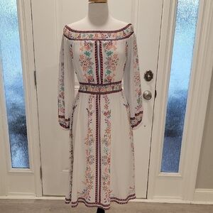 Champagne and Strawberry Long Sleeve Dress with Colorful  Print